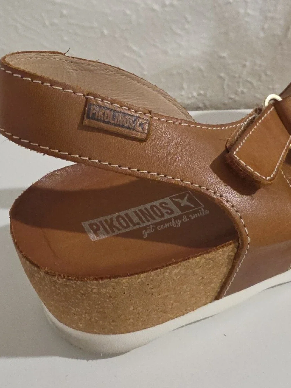 PIKOLINOS Tan and Coral Wedge Sandals